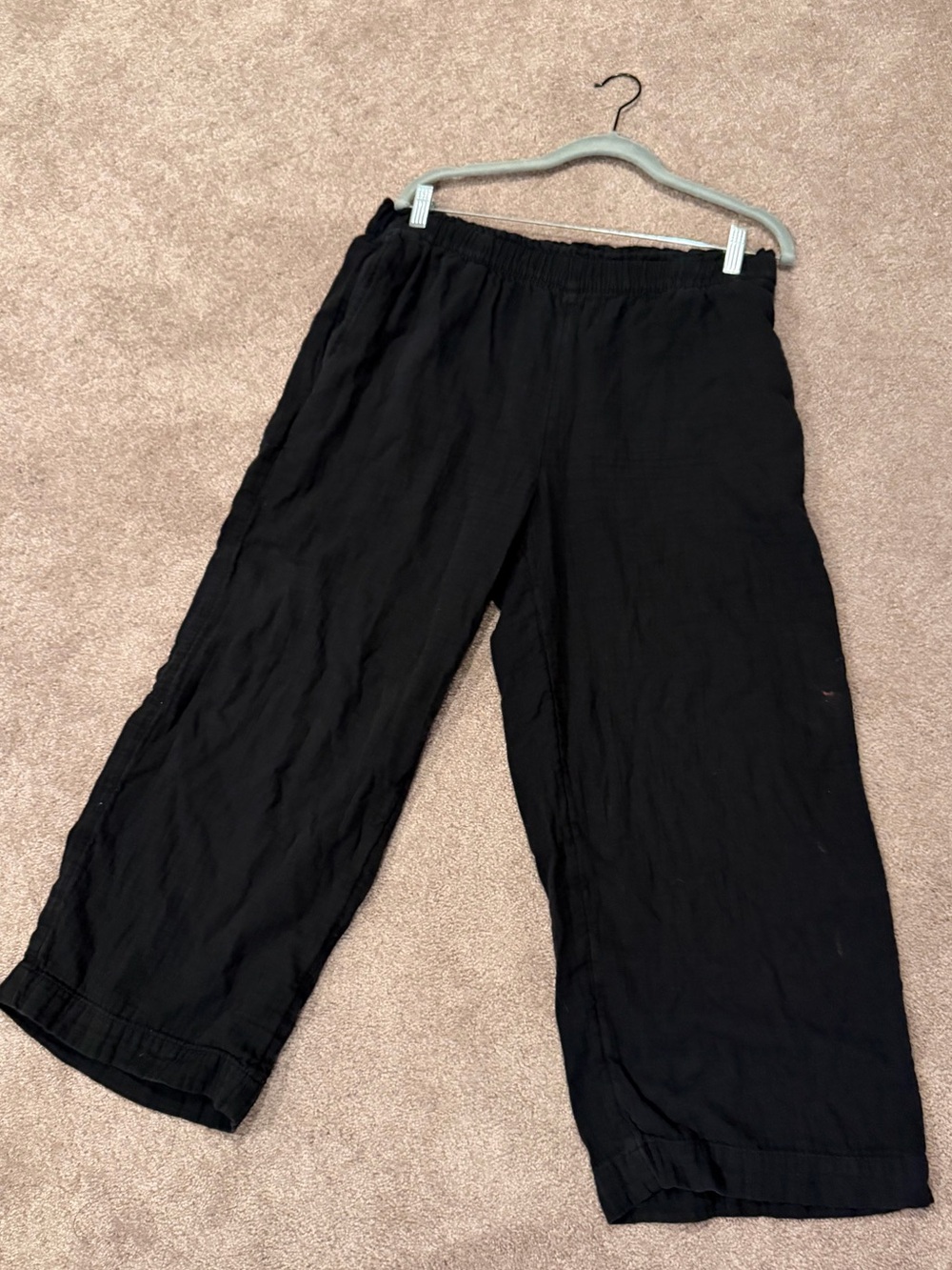 Old Navy Black Linen Blend Wide Leg Crop Pants Large Elastic Waist Pockets